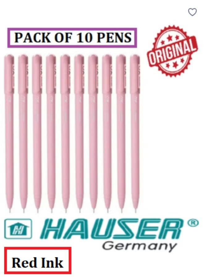 Hauser Original XO 0.7mm Ball Pen Tumbler Sleek Body Minimalistic Design Matt Finish & Solid Body Type Low Viscosity Ink With Ultra Durable Tip Red Pink Ink, Pack of 10 Pens - Image 1