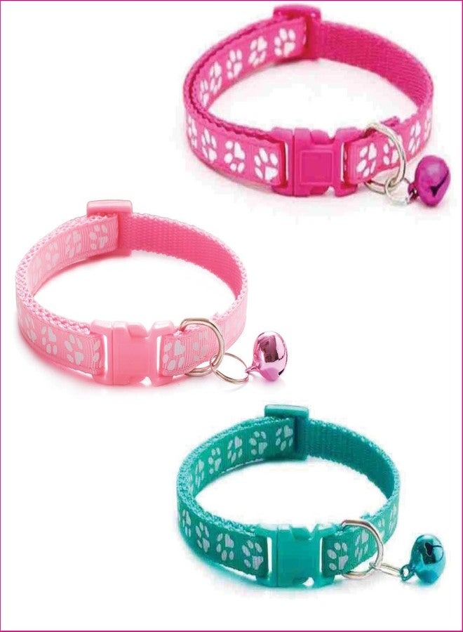 Litvibes Cat Collars Set of 3 with Bell,Kitten & Small Dogs Soft Adjustable Collar Safe,Solid & Protection Breakaway for Cats & Puppies,Cute Kitty with Paw Print-(Dark Pink,Light Pink,Turquoise) - Image 1