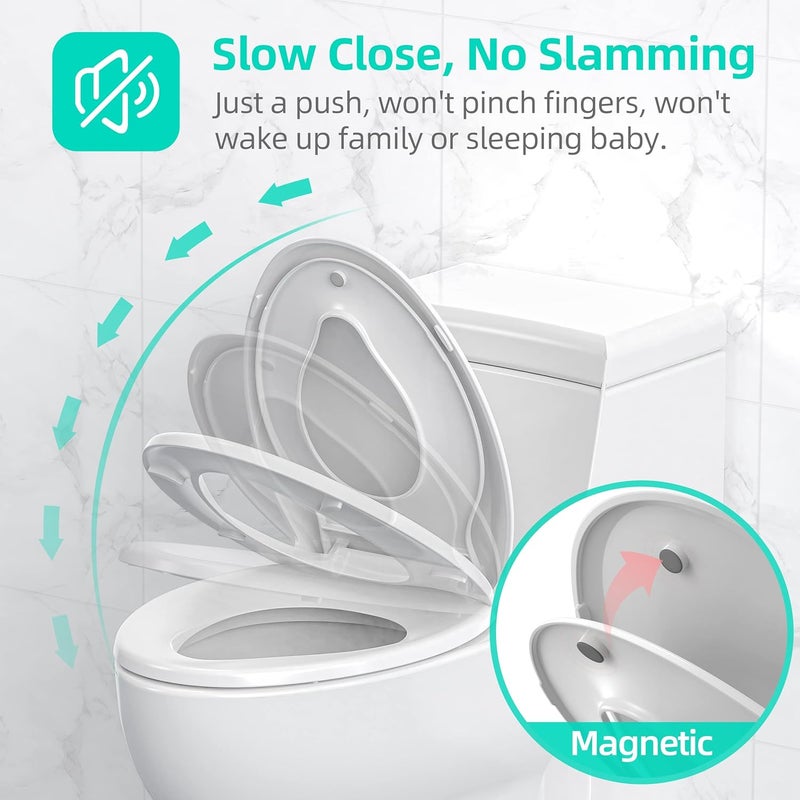 Uming Elongated Toilet Seat with Builtin Potty Training Seat for Toddlers Adults Slow Close Never Loosen Heavy Duty Ergonomic Space Saving Toddler Toilet SeatElongated 185 Oval - Image 4