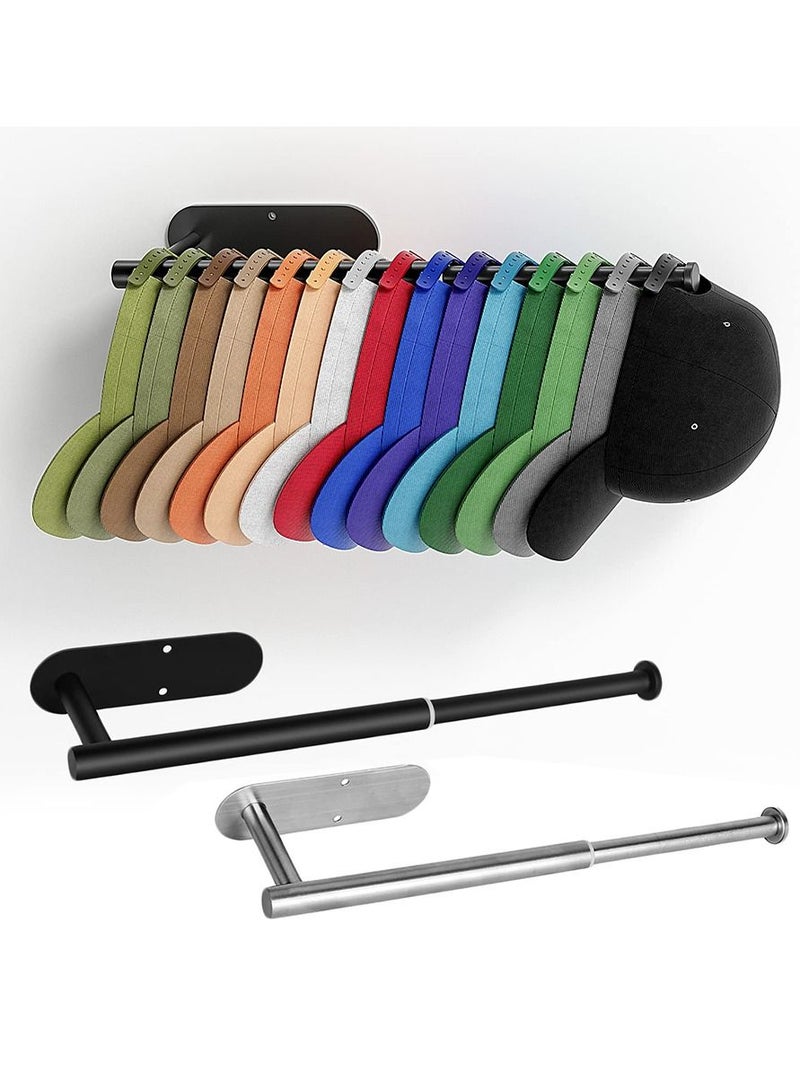 Hat Racks for Baseball Cap Drilled or Strong Adhesive Hat Organizer Hold 30 Cap Retractable Holder for home use black  - Image 1