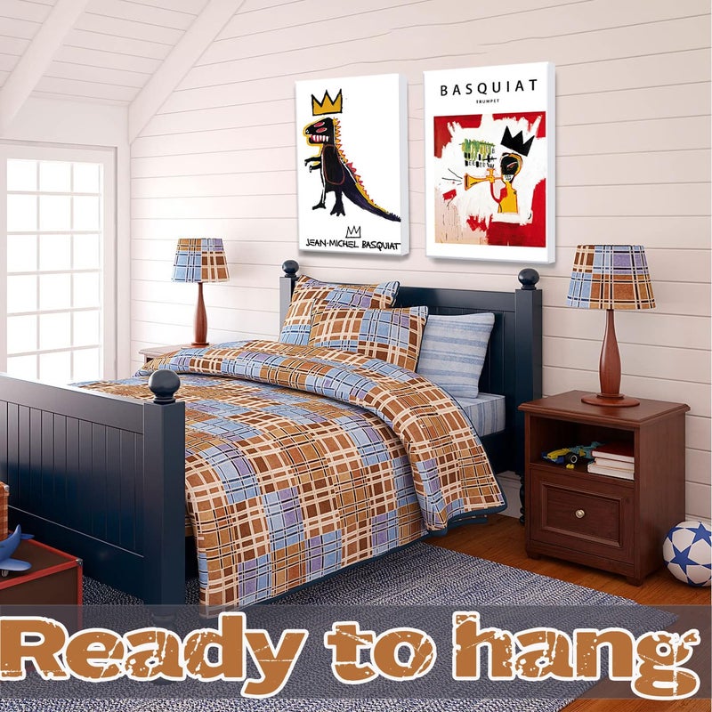 Riveda Framed 2Pcs Basquiat Wall Art Canvas Set Jean-Michel Basquiat Graffiti Style Painting Print Modern Abstract Street Art Picture Gallery Canvas Poster for Living Room Bedroom Office DÃ©cor 12x16Inch - Image 5