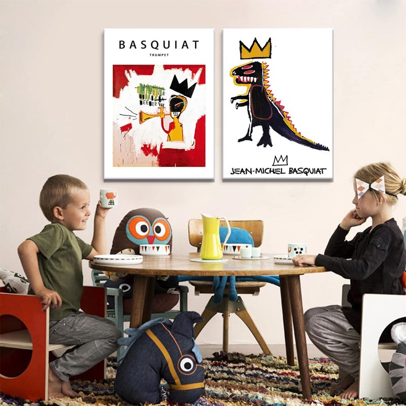 Riveda Framed 2Pcs Basquiat Wall Art Canvas Set Jean-Michel Basquiat Graffiti Style Painting Print Modern Abstract Street Art Picture Gallery Canvas Poster for Living Room Bedroom Office DÃ©cor 12x16Inch - Image 4