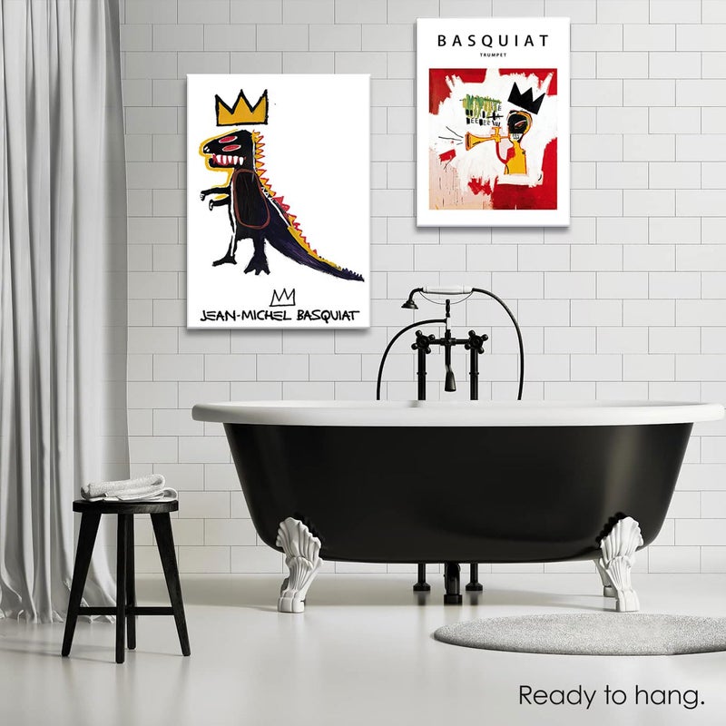 Riveda Framed 2Pcs Basquiat Wall Art Canvas Set Jean-Michel Basquiat Graffiti Style Painting Print Modern Abstract Street Art Picture Gallery Canvas Poster for Living Room Bedroom Office DÃ©cor 12x16Inch - Image 3