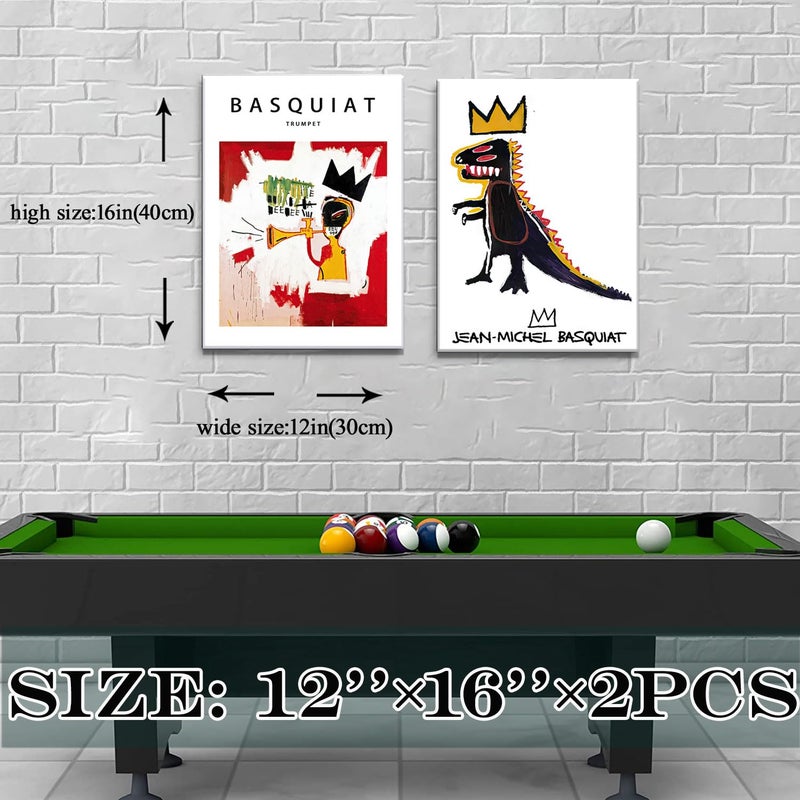 Riveda Framed 2Pcs Basquiat Wall Art Canvas Set Jean-Michel Basquiat Graffiti Style Painting Print Modern Abstract Street Art Picture Gallery Canvas Poster for Living Room Bedroom Office DÃ©cor 12x16Inch - Image 2