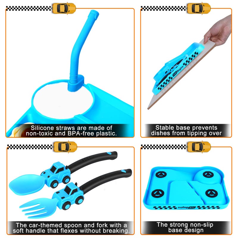 Deinyi Construction Toddler Plates - Early Christmas Gift Ideas for Grandkids - Toddler Birthday Gift - Kids Plates for Boys Ages 1-2-3-4-5-6-7 - Blue - Image 5