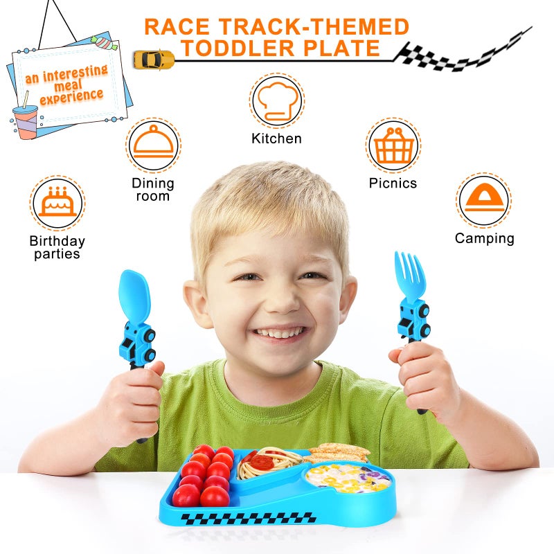 Deinyi Construction Toddler Plates - Early Christmas Gift Ideas for Grandkids - Toddler Birthday Gift - Kids Plates for Boys Ages 1-2-3-4-5-6-7 - Blue - Image 3