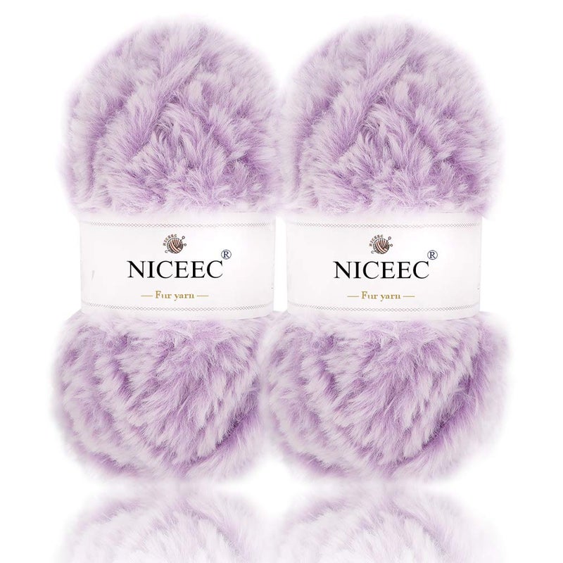 NICEEC 2 Skeins Faux Fur Yarn Super Soft Chunky  Fluffy Eyelash Yarn for Crochet  Knitting Total Length 70yds353oz  Purple