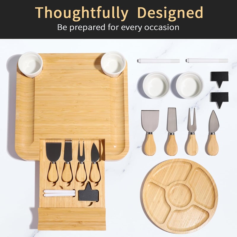 YZS Housm YZS Bamboo Charcuterie Boards Set -Unique Cheese Board with Accessories - Perfect for Housewarming, Weddings, Bridal Showers, Birthday Gifts, Mother's Day Gift, Parties, Eco-Friendly & Elegant Design - Image 3