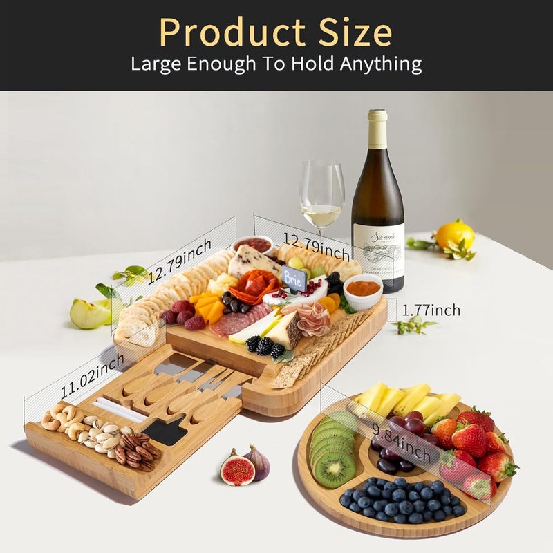 YZS Housm YZS Bamboo Charcuterie Boards Set -Unique Cheese Board with Accessories - Perfect for Housewarming, Weddings, Bridal Showers, Birthday Gifts, Mother's Day Gift, Parties, Eco-Friendly & Elegant Design - Image 5