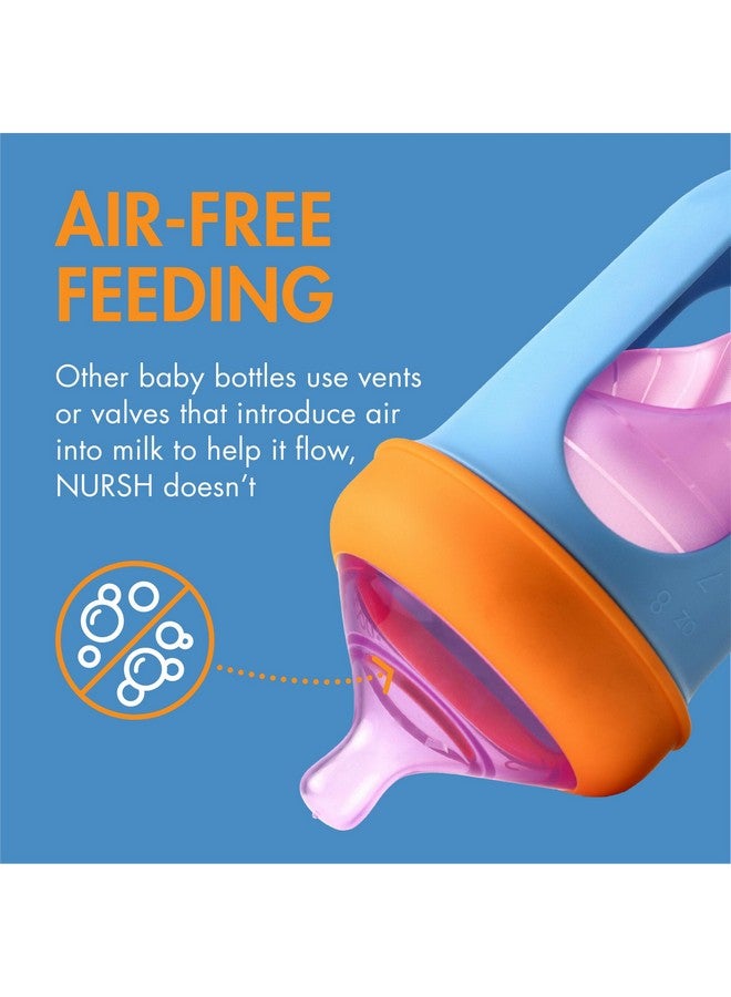 بون زجاجات الرضاعة القابلة لإعادة الاستخدام من Boon Nursh مع حلمة متوسطة التدفق - جراب وحلمة من السيليكون - مستلزمات تغذية الطفل - ألوان متعددة - من 3 إلى 6 أشهر - 3 زجاجات - 8 أونصة - Image 2