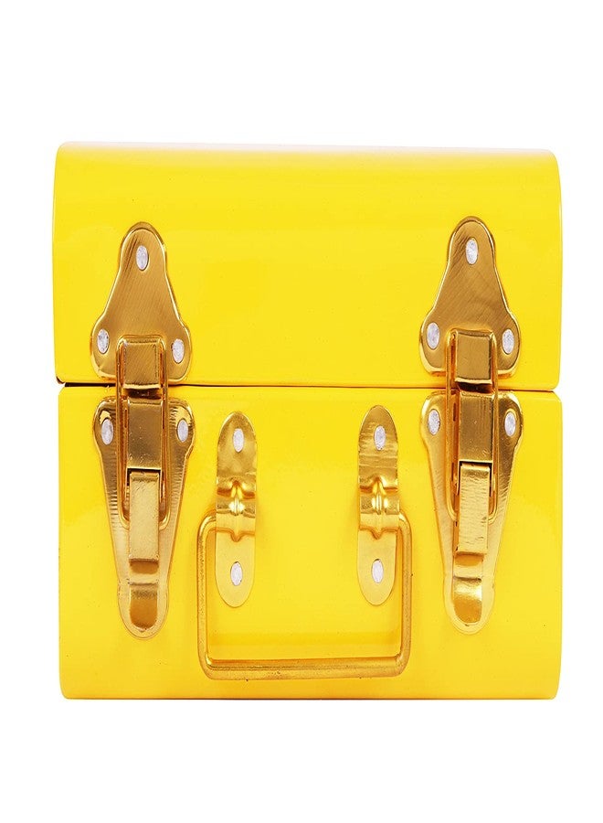 INDIAN ARTISANS Yellow Metal Gift Trunk Box 9 Inch - Multipurpose Jewellery Storage Organizer, Home Decor, Hamper Box for Gift, Bridal Makeup Vanity Box, Decorative Storage, Unique Useful Gift Idea - Image 2
