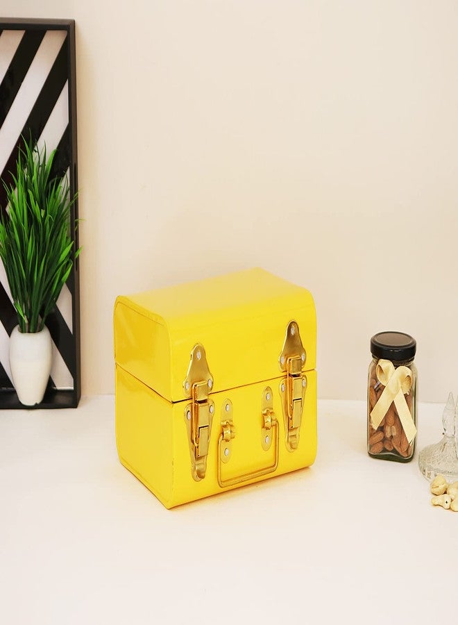 INDIAN ARTISANS Yellow Metal Gift Trunk Box 9 Inch - Multipurpose Jewellery Storage Organizer, Home Decor, Hamper Box for Gift, Bridal Makeup Vanity Box, Decorative Storage, Unique Useful Gift Idea - Image 1