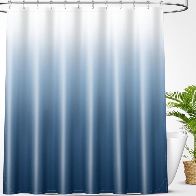OLANLY Luxury Blue and White Ombre Shower Curtain Sets with 12 Hooks, Waterproof and Washable Decorative Shower Curtains for Bathroom, 72x72 Inches - Image 1