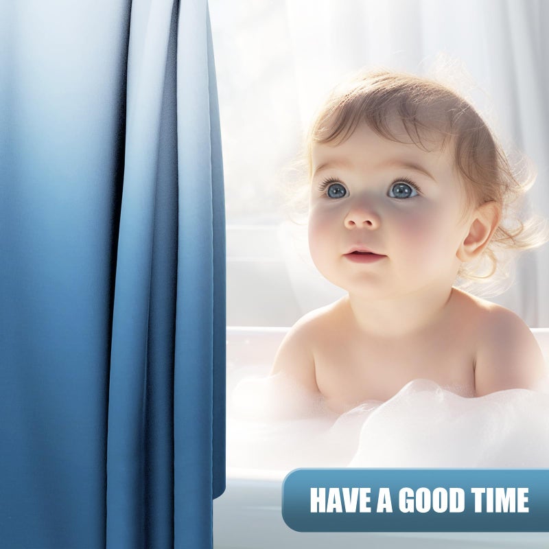 OLANLY Luxury Blue and White Ombre Shower Curtain Sets with 12 Hooks, Waterproof and Washable Decorative Shower Curtains for Bathroom, 72x72 Inches - Image 3