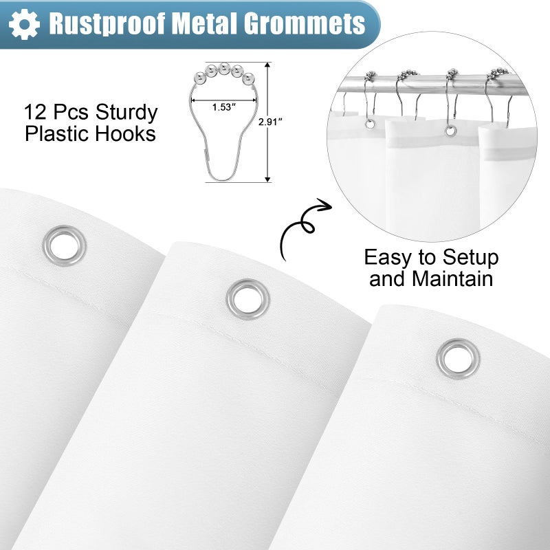 OLANLY Luxury Blue and White Ombre Shower Curtain Sets with 12 Hooks, Waterproof and Washable Decorative Shower Curtains for Bathroom, 72x72 Inches - Image 5