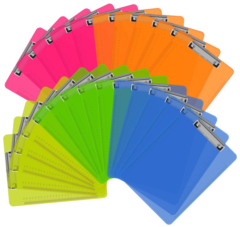 HERKKA Clipboards, HERKKA 25 Pack Plastic Clipboards Low Profile Clip Standard A4 Letter Size, Assorted Transparent Color, for Classroom and Office Use - Image 1
