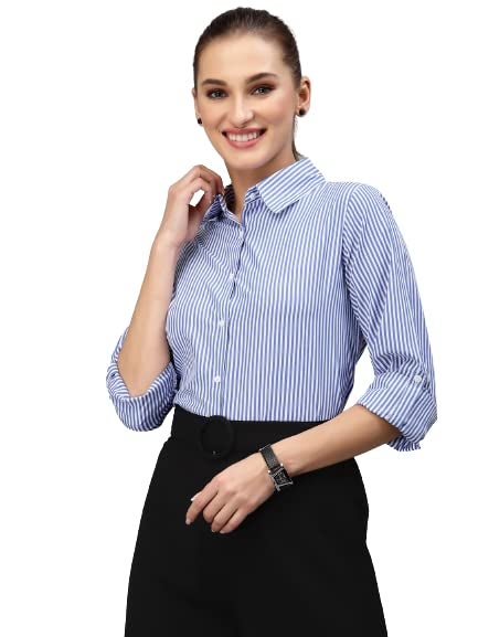 Style Quotient Women Blue Striped Shirt - Image 1