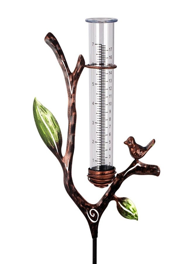 viterlight Rain Gauge Outdoor, Metal Rain Gauge with Stake, 7 Inch Tube Rain Measure Gauge, Decorative Branch Rain Measure Tool for Garden, Lawn, Patio - Image 1