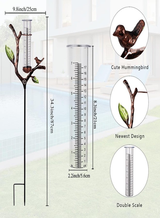 viterlight Rain Gauge Outdoor, Metal Rain Gauge with Stake, 7 Inch Tube Rain Measure Gauge, Decorative Branch Rain Measure Tool for Garden, Lawn, Patio - Image 3