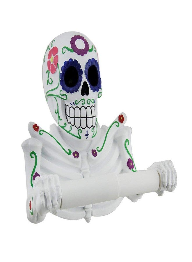 Día de Los Muertos Vibrant Sugar Skull Skeleton Toilet Paper Holder - Whimsical Bathroom Tissue Dispenser and Novelty Home Decor Accessory - Easy Install