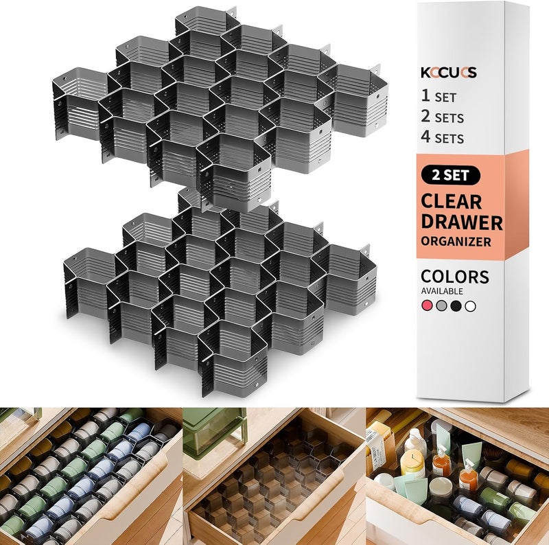 Kocuos Honeycomb Separator Adjustable Drawer Organizer Divider for Underwear Belt-Scarf Socks Organizer (Black(2pcs)) - Image 1