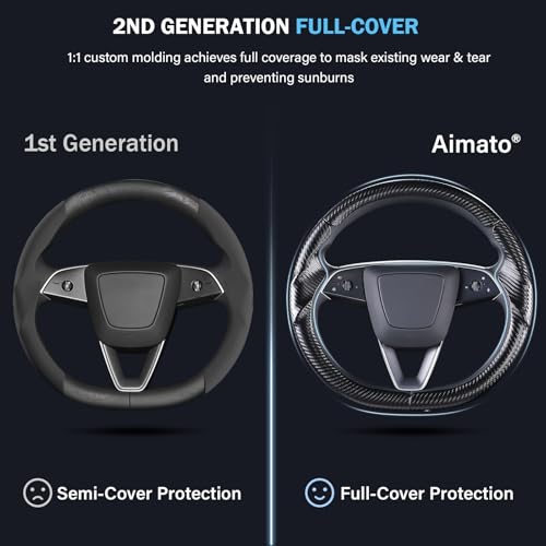 Aimato Steering Wheel Cover for Tesla Model 3 Highland(2024-Present)/ Model Y Juniper(2025-Present),Anti-Slip,Comfortable Grip,Breathable,Customized for Tesla Model 3/Y Accessories,Matte Black - Image 3