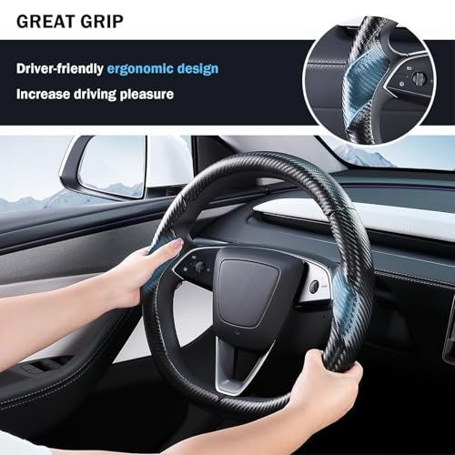 Aimato Steering Wheel Cover for Tesla Model 3 Highland(2024-Present)/ Model Y Juniper(2025-Present),Anti-Slip,Comfortable Grip,Breathable,Customized for Tesla Model 3/Y Accessories,Matte Black - Image 4
