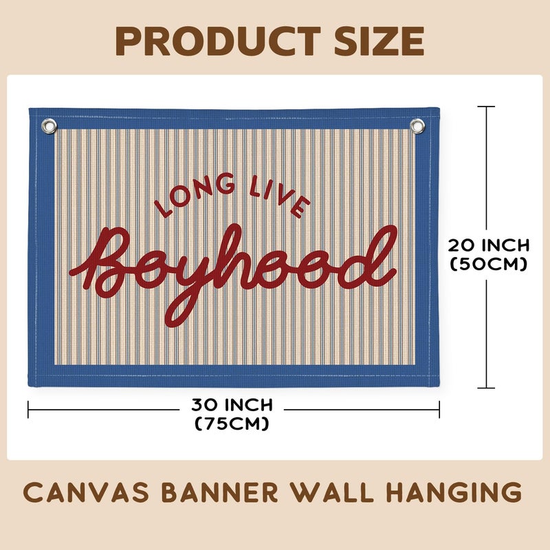 PLKMN Long Live Boyhood Banner, Boy Nursery Decor, Canvas Banner Wall Hanging Flag Decor for Nursery Playroom Toddler Room, Boys Kids Room - Retro - Image 2
