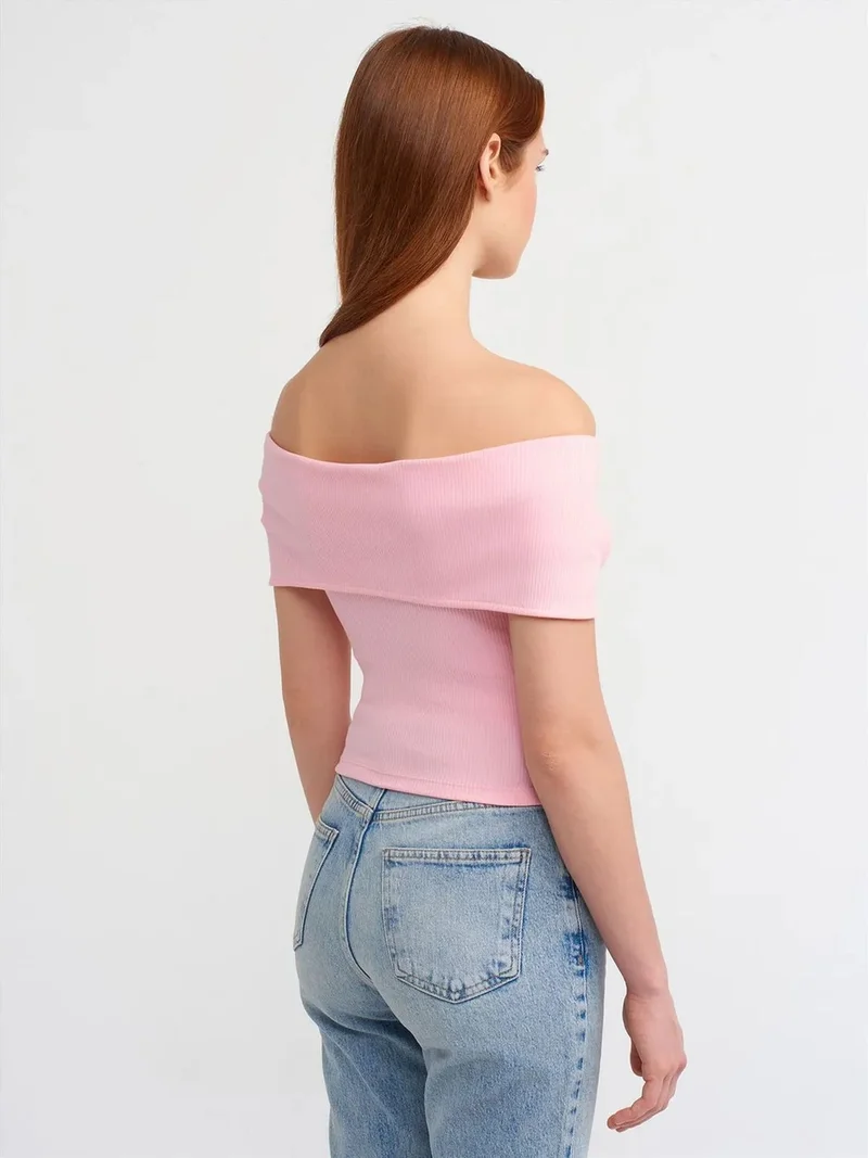 ديلفين Dilvin Women's Off-shoulder Crop T-shirt With Zipper