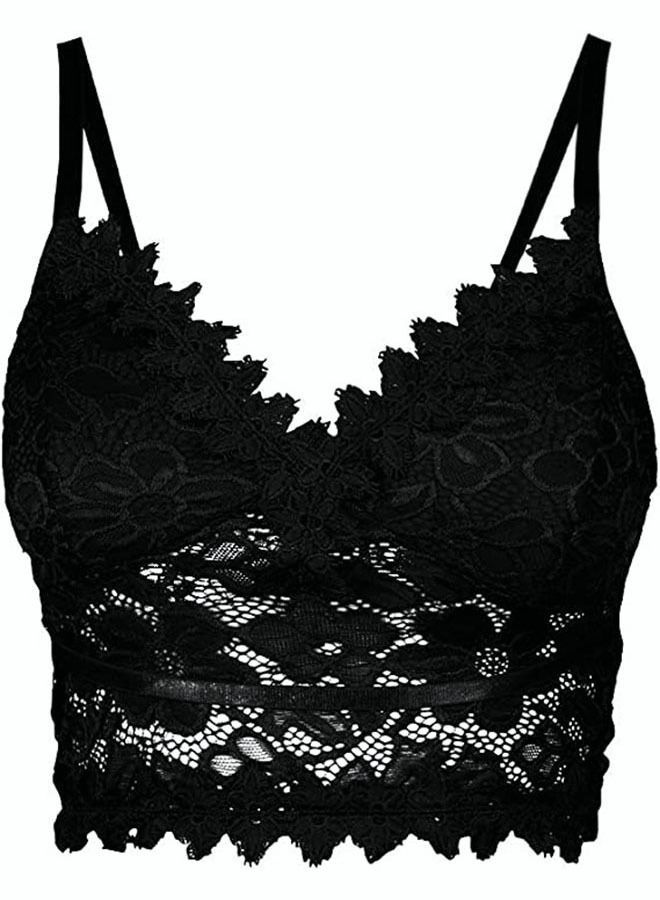 NIBEMINENT Women's Lace Bra Vest Removable Sponge Pad No Steel Ring V Neck Basic Short - Image 1