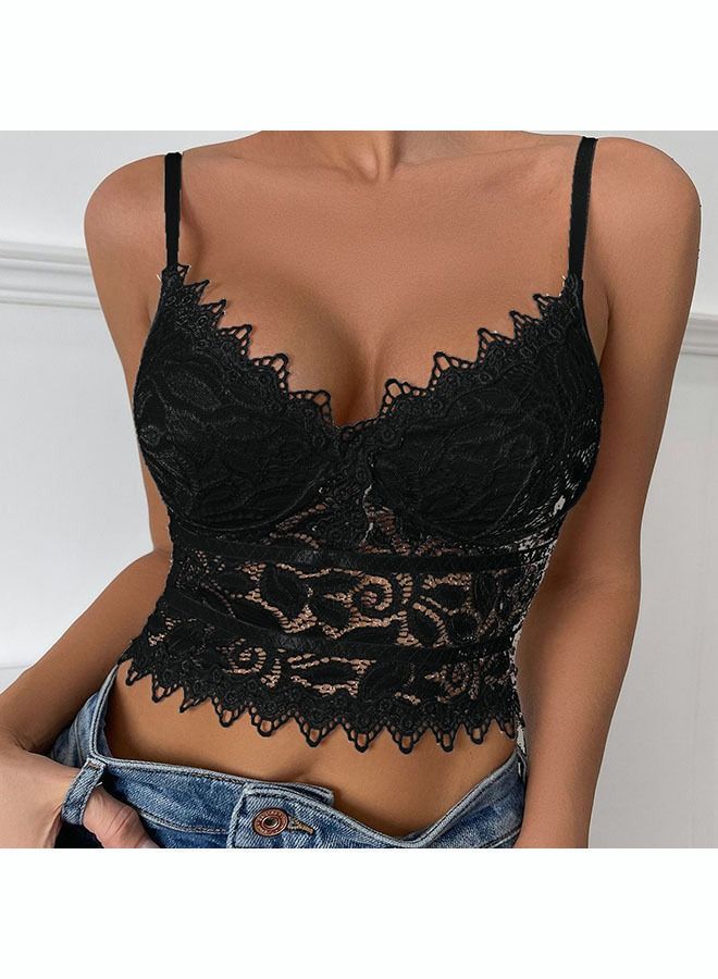 NIBEMINENT Women's Lace Bra Vest Removable Sponge Pad No Steel Ring V Neck Basic Short - Image 3