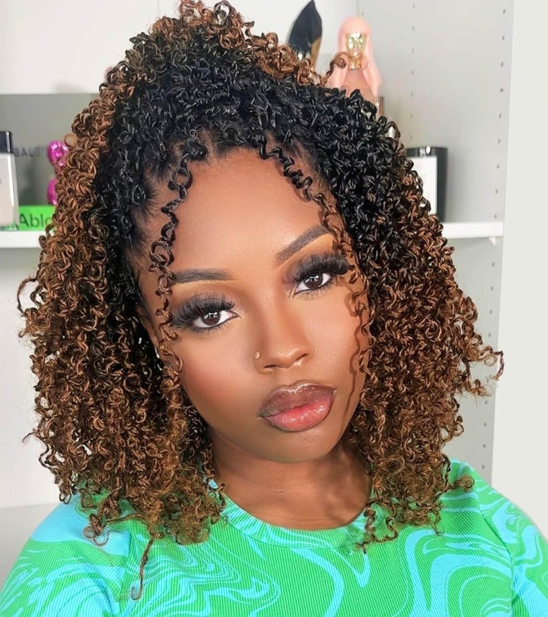 Aksice 8 Inch Yanky Twist Crochet Hair for Black Women 8 Packs Prelooped Yankee Twist Hair Brown Spring Mini Passion Twist with Curly Ends Synthetic Crochet Braids 8 Inch OT30