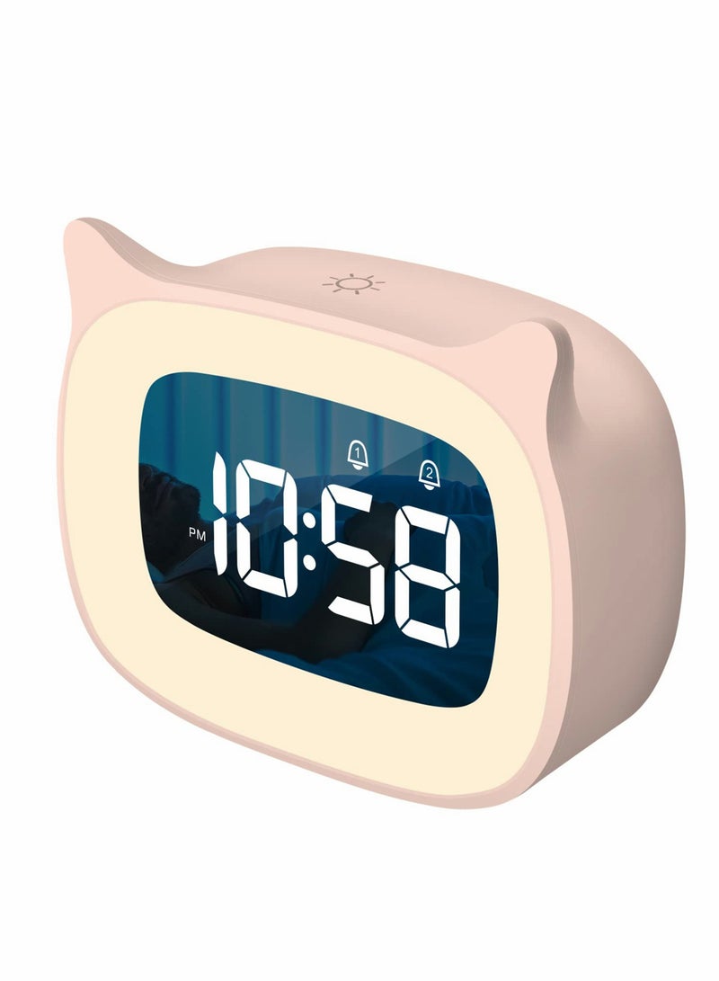 Excefore Kids Alarm Clock, Digital Desk Clock for Bedroom with Night Light Stepless Dimming,  Cat Ear Bedside Students Boys Girls  - Image 1