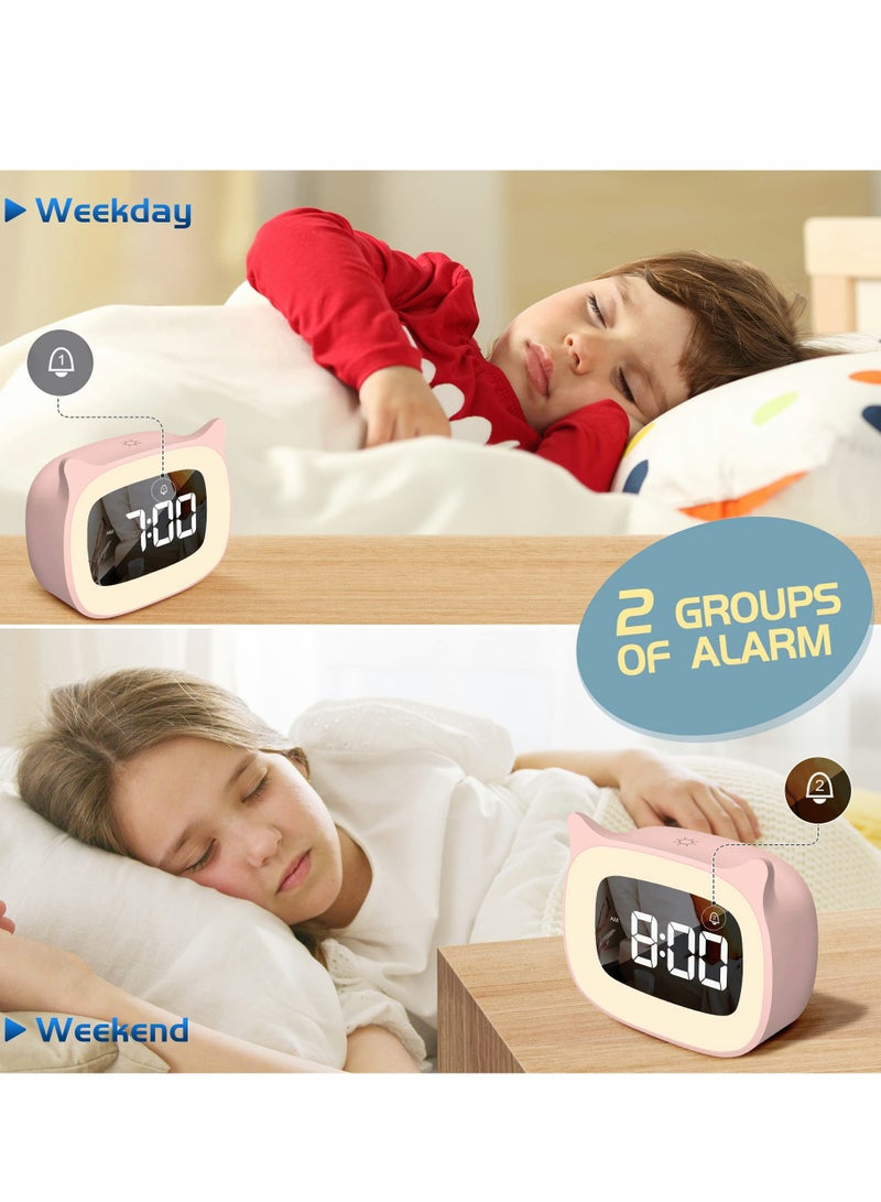 Excefore Kids Alarm Clock, Digital Desk Clock for Bedroom with Night Light Stepless Dimming,  Cat Ear Bedside Students Boys Girls  - Image 5