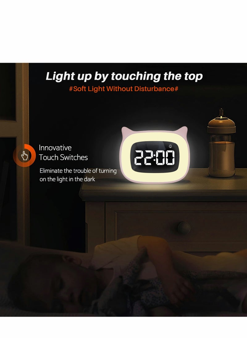 Excefore Kids Alarm Clock, Digital Desk Clock for Bedroom with Night Light Stepless Dimming,  Cat Ear Bedside Students Boys Girls  - Image 3