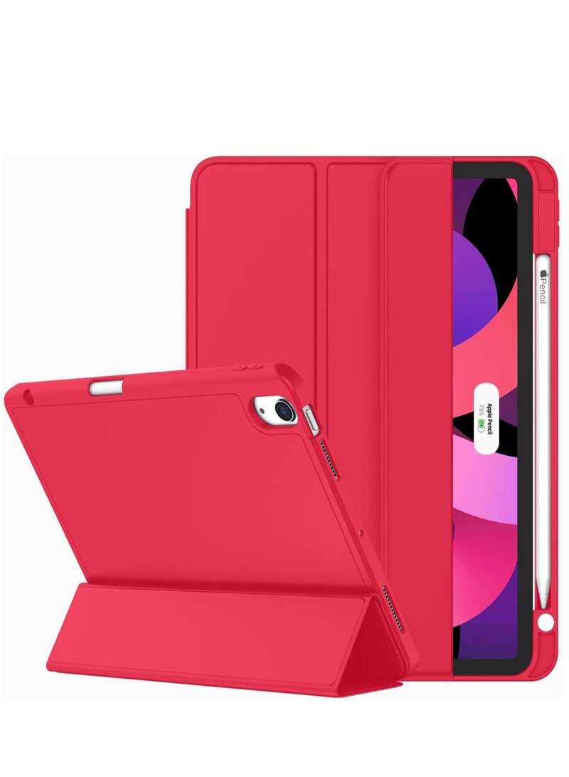 جراب iPad الجديد 10.9 بوصة 2022 10th Gen مع حامل أقلام رصاص بحامل ثلاثي الطي غطاء ذكي خلفي للاستيقاظ التلقائي للنوم باللون الأحمر - Image 4