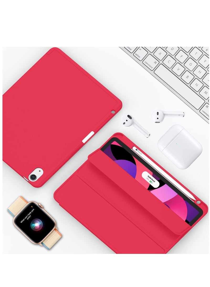 جراب iPad الجديد 10.9 بوصة 2022 10th Gen مع حامل أقلام رصاص بحامل ثلاثي الطي غطاء ذكي خلفي للاستيقاظ التلقائي للنوم باللون الأحمر - Image 2