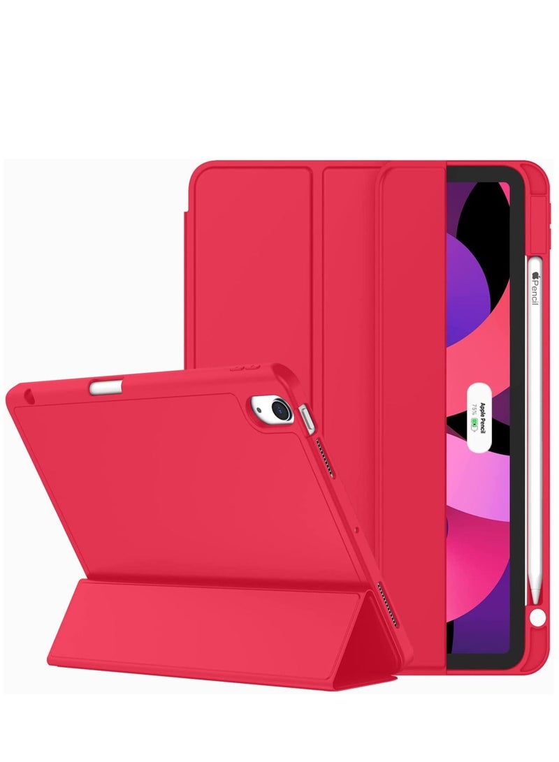 جراب iPad الجديد 10.9 بوصة 2022 10th Gen مع حامل أقلام رصاص بحامل ثلاثي الطي غطاء ذكي خلفي للاستيقاظ التلقائي للنوم باللون الأحمر - Image 1