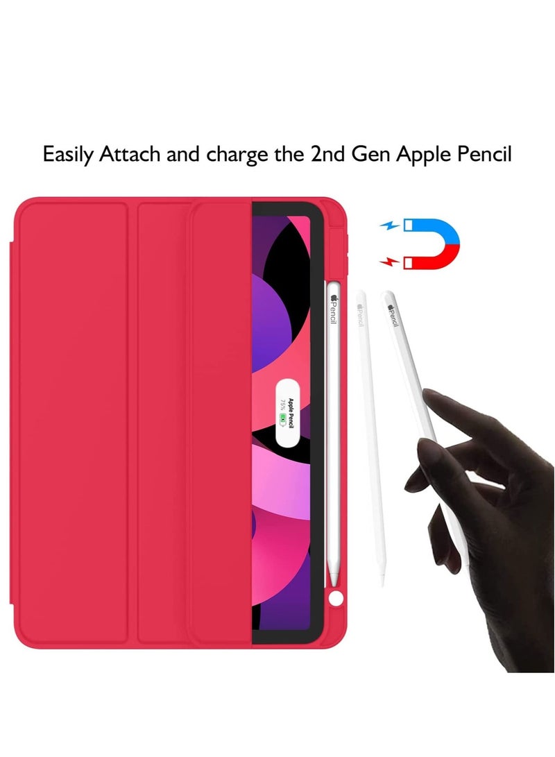 جراب iPad الجديد 10.9 بوصة 2022 10th Gen مع حامل أقلام رصاص بحامل ثلاثي الطي غطاء ذكي خلفي للاستيقاظ التلقائي للنوم باللون الأحمر - Image 3
