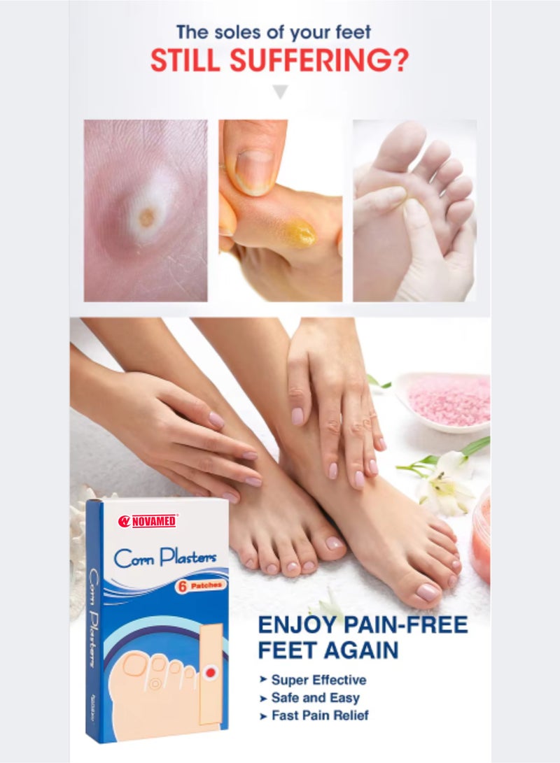 NOVAMED Corn Plaster Patches (6 Count), Hydrocolloid Corn Removal & Protection Pads, Friction Relief for Feet, Medical Adhesive Plasters - Image 4
