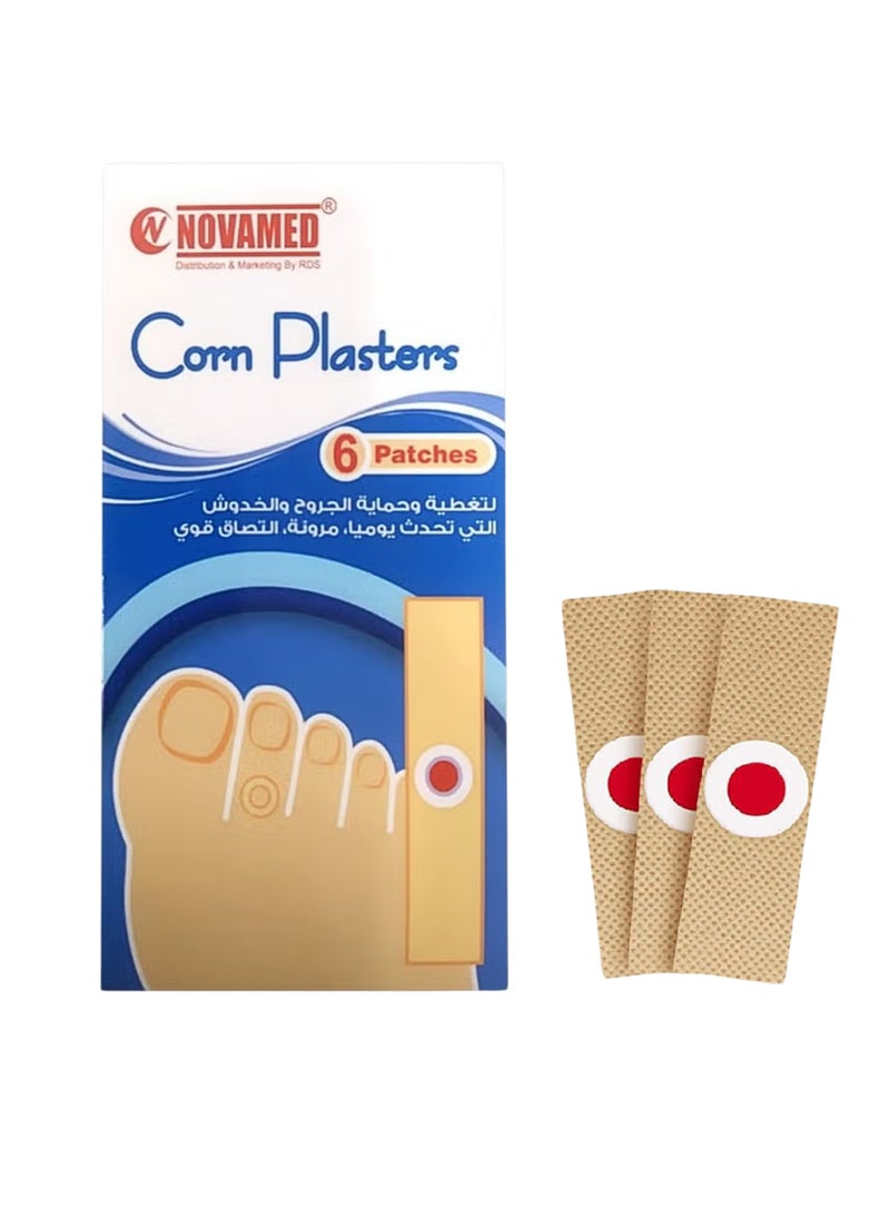 NOVAMED Corn Plaster Patches (6 Count), Hydrocolloid Corn Removal & Protection Pads, Friction Relief for Feet, Medical Adhesive Plasters - Image 1