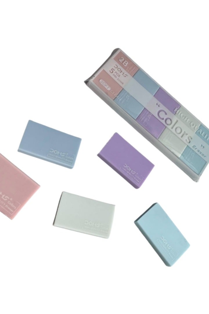 DOMS Plastic Eraser Set – 5 Different Colors, 5 High-Quality Pieces for Precise Pencil Mark Removal - Image 2