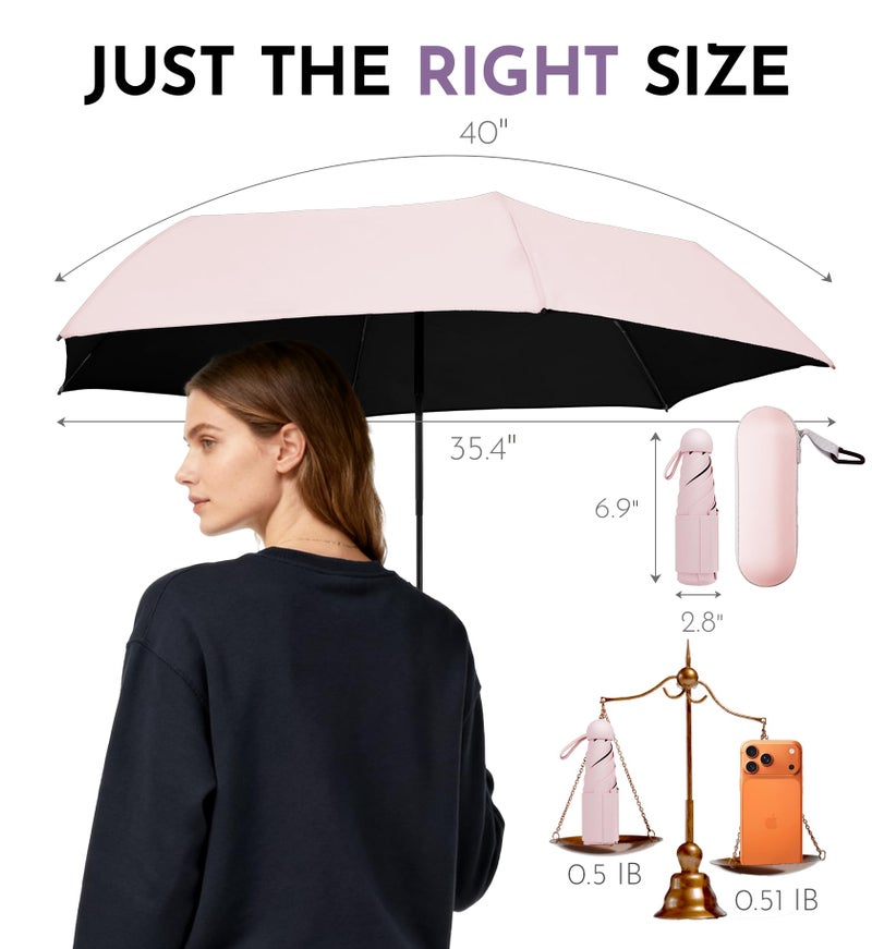 LILAC Travel Mini Umbrella with UPF 50+ Cooling UV Rain Protection, Compact Small & Lightweight Pocket-Sized Folding Umbrellas with Case for Purse & Backpack, Thoughtful Gift Women Men & Kids - Image 3