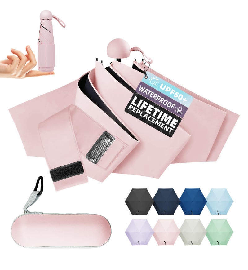 LILAC Travel Mini Umbrella with UPF 50+ Cooling UV Rain Protection, Compact Small & Lightweight Pocket-Sized Folding Umbrellas with Case for Purse & Backpack, Thoughtful Gift Women Men & Kids - Image 1