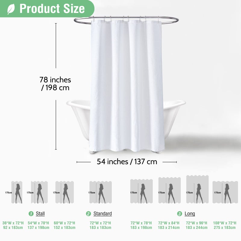 Dynamene ستارة دش دش Dynamene STALL - 54 × 78 بوصة بطول وافل نسج مرجحة بقطعة قماش سميكة من الستائر للحمام المحايدة في الفندق SPA SPA ستارة حمام فاخرة مع 10 خطافات بلاستيكية بيضاء - Image 4