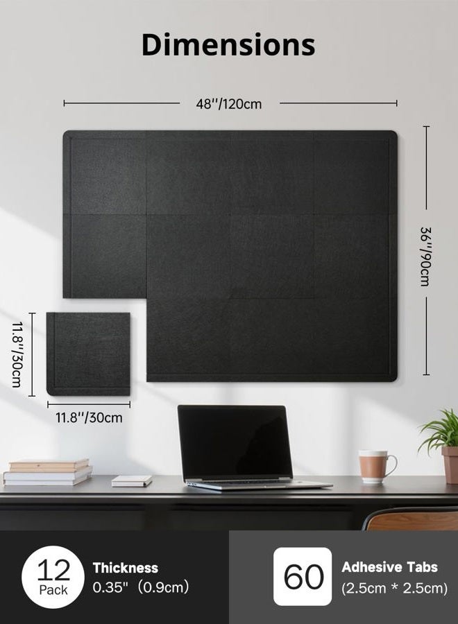 Woovio لوحة إعلانات، 48 × 36 بوصة بديل لوح الفلين، 12 حزمة لوحات دبابيس مصنوعة من اللباد لتزيين الجدران في المنزل والمكتب، والفصول الدراسية مع 60 لاصق أسود - Image 2