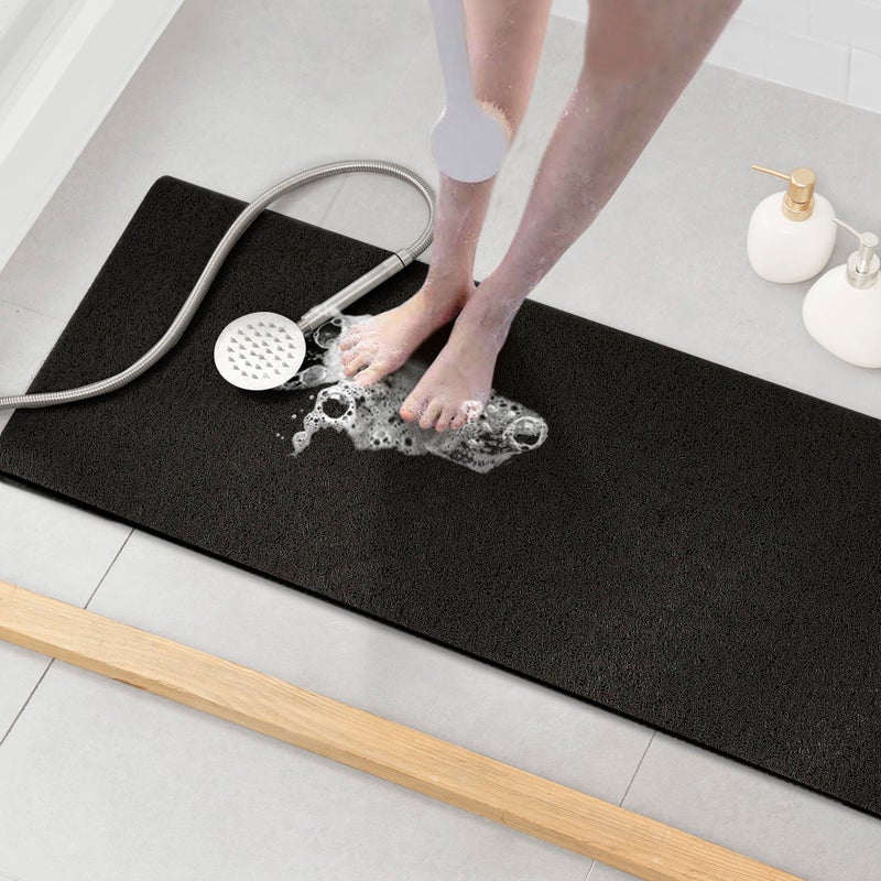 Asvin Soft Textured Bath Shower Tub Mat 47x16 Inch Phthalate Free Non Slip Comfort Bathtub Mats with Drain PVC Loofah Bathroom Mats for Wet Areas Quick Drying
