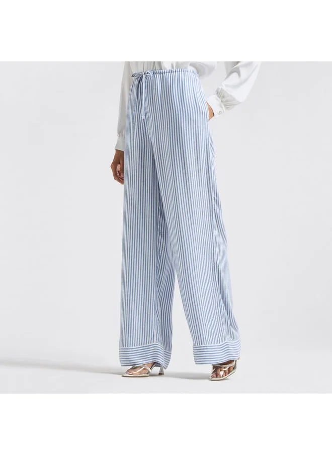 FAV Striped Wide Leg Pants with Drawstring Closure and Pockets