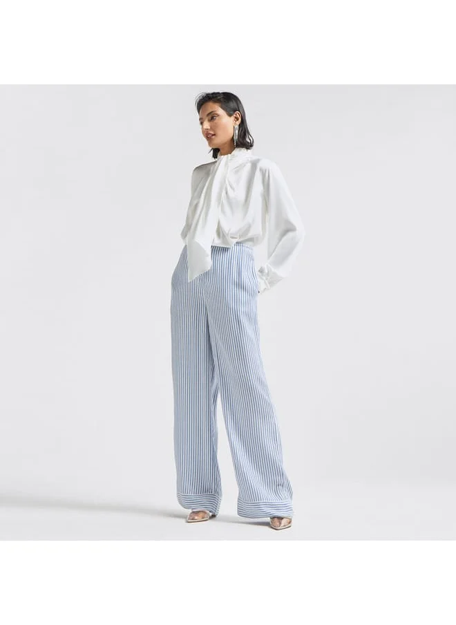 FAV Striped Wide Leg Pants with Drawstring Closure and Pockets