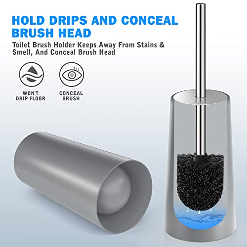 Wsedor Toilet Brush and Holder, 2 Pack Toilet Brush with 304 Stainless Steel Long Handle, Toilet Bowl Brush for Bathroom Toilet-Ergonomic, Elegant,Durable (Grey) - Image 5